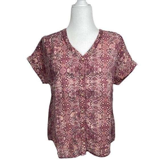 Kuhl Tops - Kuhl Chiness Print Drop Shoulder Shirt Button-Down Lyocell Burgundy